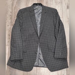 44L Men's Haggar Blazer Checkered Gray Classic Fit 2 Button Sport Coat